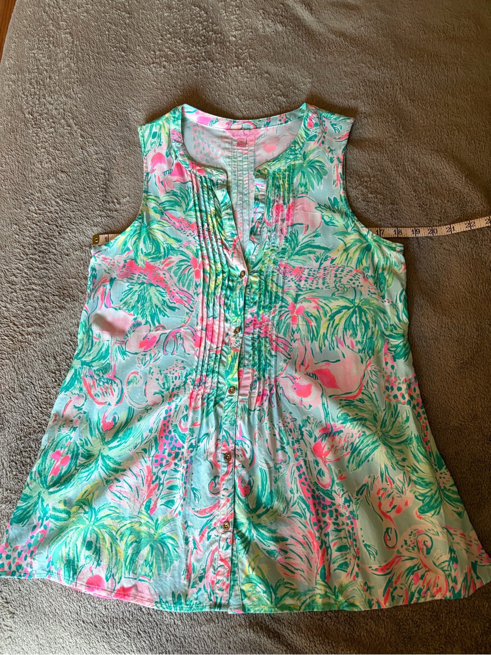 Lilly Pulitzer Pink & Aqua Tropical Pintuck Detail Blouse